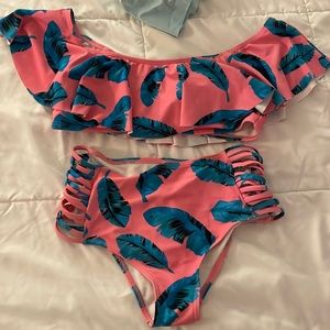 Pink lily high waited ruffle top